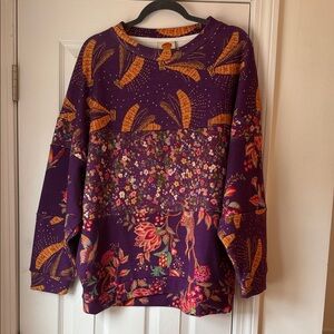 Farm Rio Mixed Print Floral Patchwork Purple Sweatshirt